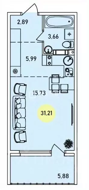 Студия Ярославская область, Ярославль 2-й мкр,  (31.21 м) - Фото 2