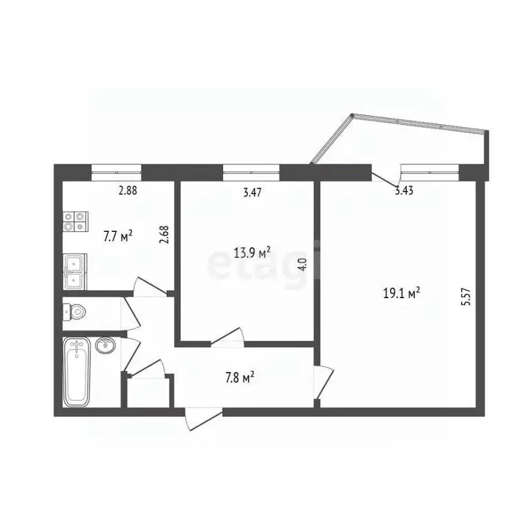 2-к кв. Омская область, Омск ул. Крупской, 19 (52.5 м) - Фото 1