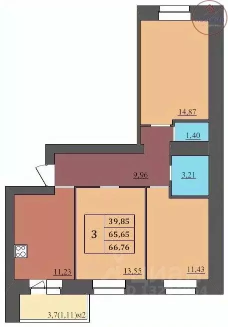 3-к кв. Ярославская область, Ярославль ул. Комкора Хрипина, 3 (66.76 ... - Фото 2