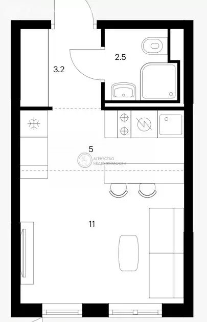 Квартира-студия: Казань, Детский проезд, 1к1 (21.7 м) - Фото 1