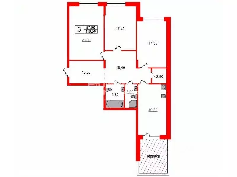3-к кв. Санкт-Петербург ул. Катерников, 6к1 (128.0 м) - Фото 2