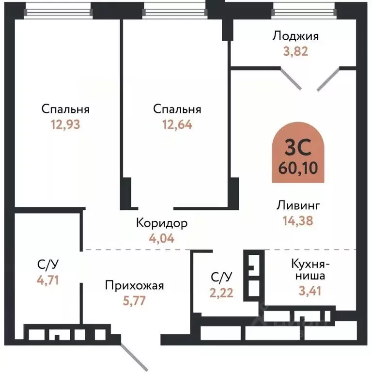 3-к кв. Томская область, Томск Черемошники мкр, ул. Бердская, 14/3 ... - Фото 1
