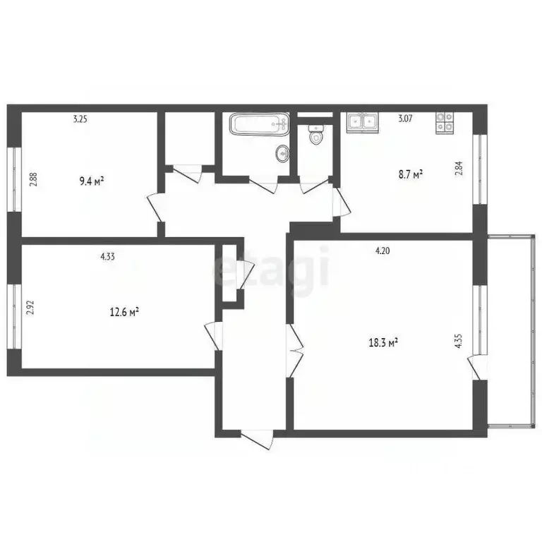 3-к кв. Кемеровская область, Прокопьевск Тырган мкр, 10-й мкр, 16 ... - Фото 2