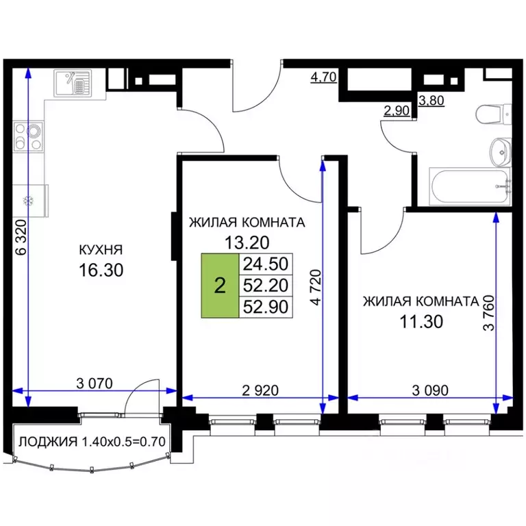 2-к кв. Краснодарский край, Анапа проезд Межсанаторный, 20К (54.8 м) - Фото 1