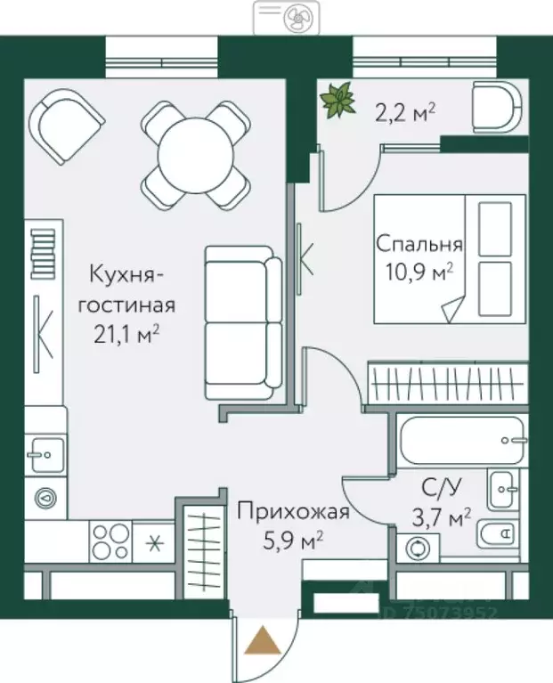 1-к кв. Волгоградская область, Волгоград Новосибирская ул., 74 (43.8 ... - Фото 1