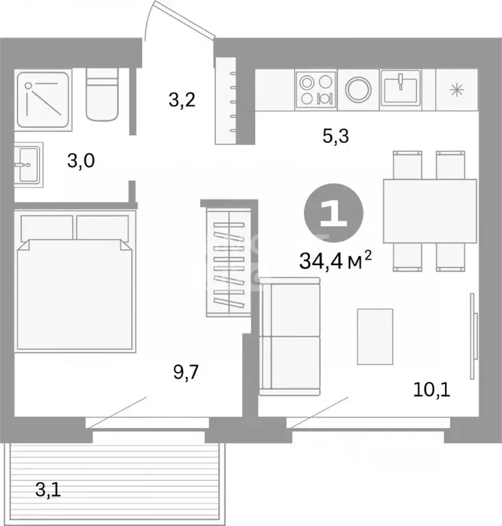 1-к кв. Свердловская область, Екатеринбург ул. Пехотинцев, 2В (34.4 м) - Фото 1