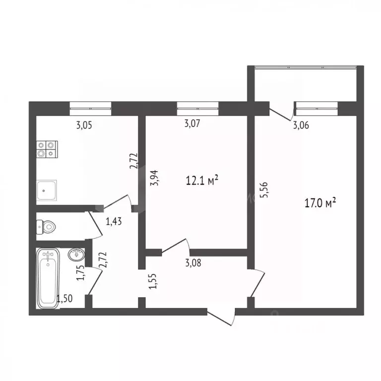 2-к кв. Тюменская область, Тюмень Уральская ул., 53к2 (49.7 м) - Фото 2