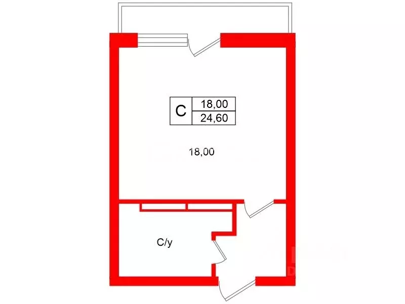 Студия Санкт-Петербург ул. Летчика Лихолетова, 14к2 (24.6 м) - Фото 2