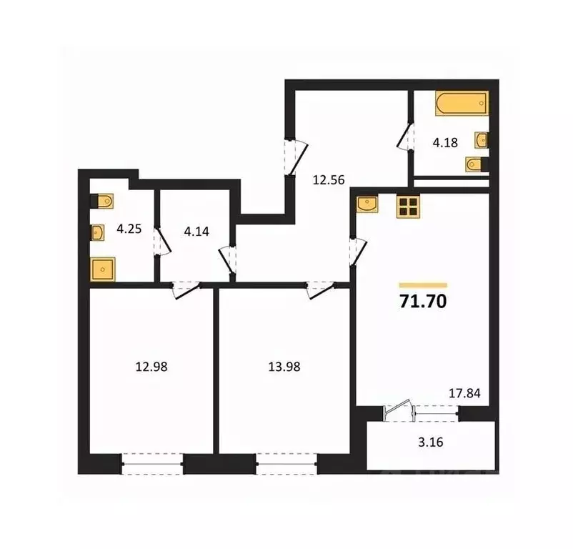 2-к кв. Воронежская область, Воронеж ул. Матросова, 60 (71.7 м) - Фото 0
