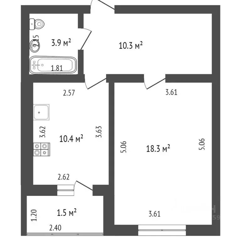 1-к кв. Тамбовская область, Тамбов ул. Рылеева, 77А (43.6 м) - Фото 2