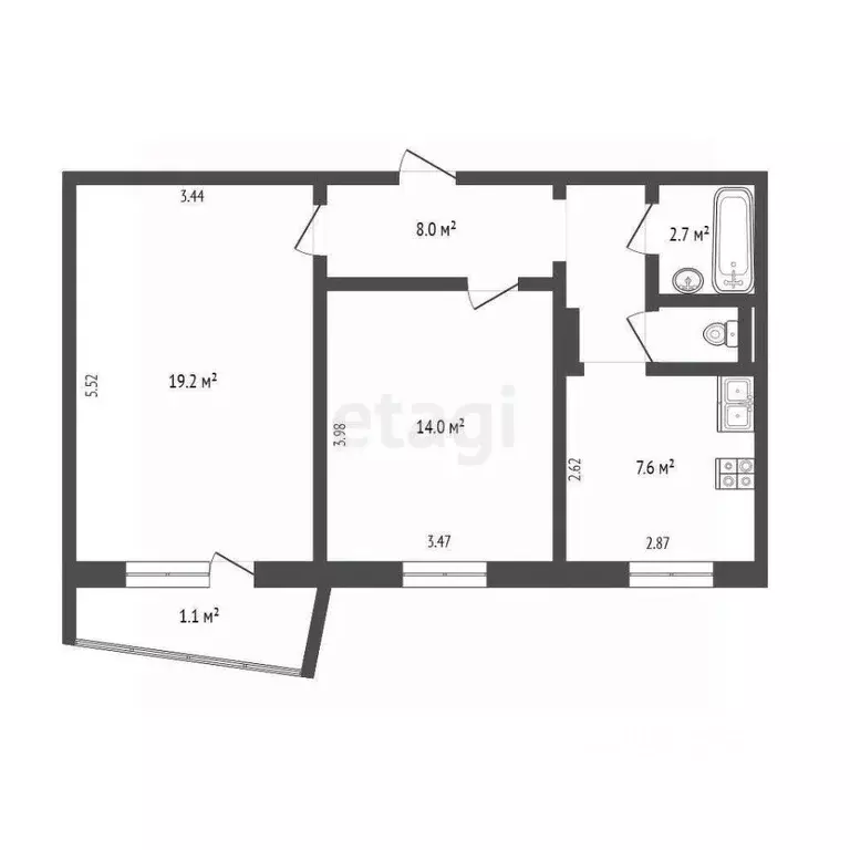 2-к кв. Омская область, Омск Взлетная ул., 5 (51.0 м) - Фото 1