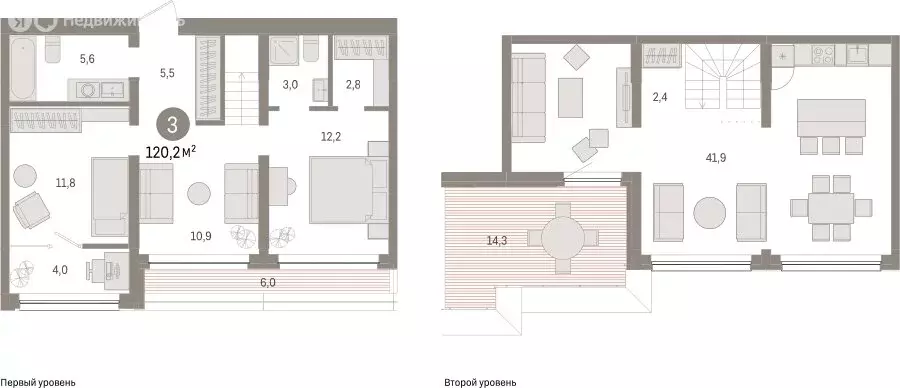 3-комнатная квартира: Тюмень, Мысовская улица, 26к1 (120.23 м) - Фото 1