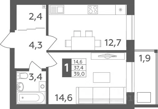 1-к кв. Башкортостан, Уфа ул. Орджоникидзе, 34 (39.0 м) - Фото 1