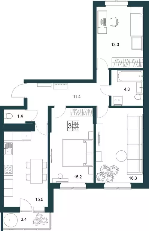 3-комнатная квартира: Липецк, Минская улица, 6Б (78.9 м) - Фото 1