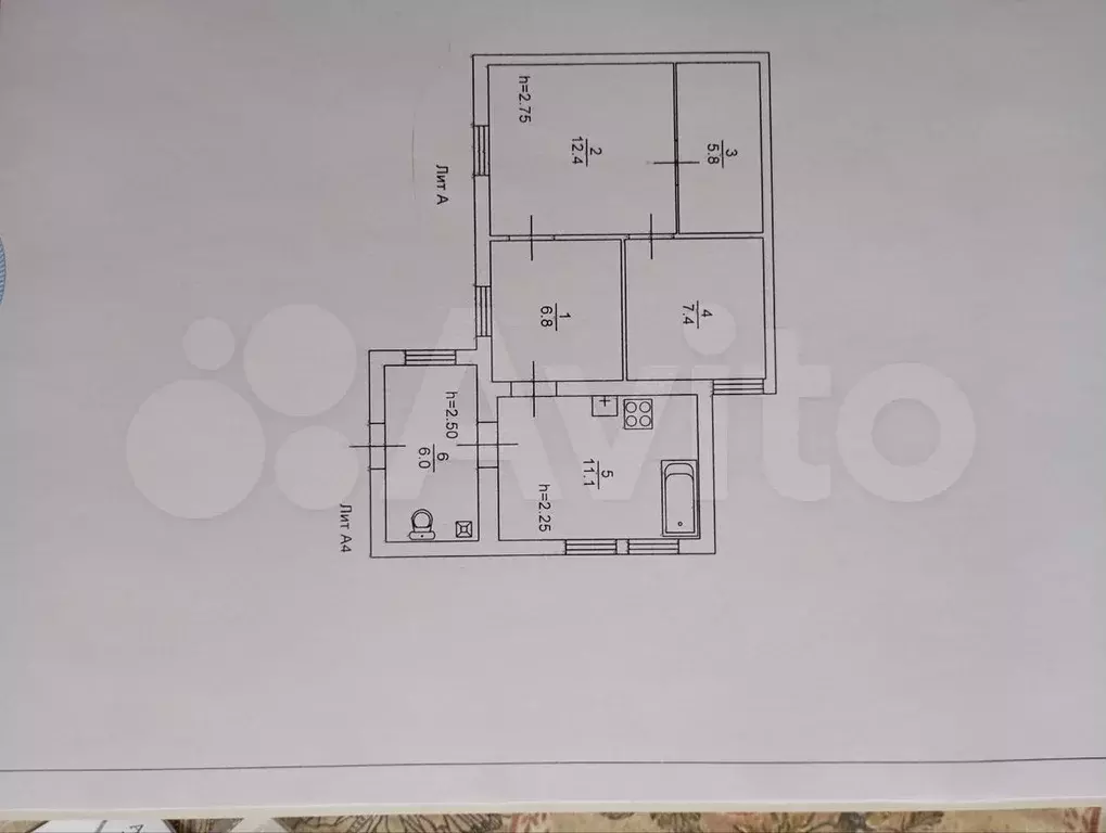 3-к. квартира, 49,3 м, 1/1 эт. - Фото 0