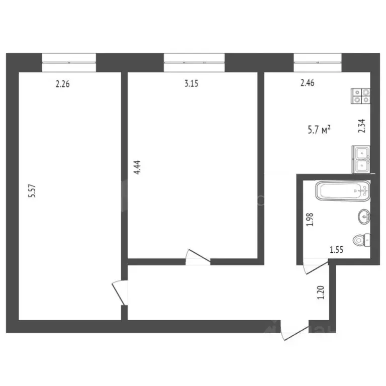 2-к кв. Тюменская область, Тюмень ул. Пермякова, 24 (43.0 м) - Фото 2
