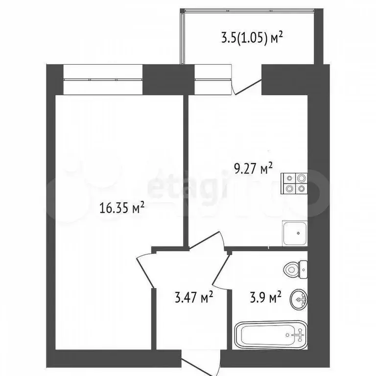 1-к. квартира, 34 м, 4/9 эт. - Фото 0