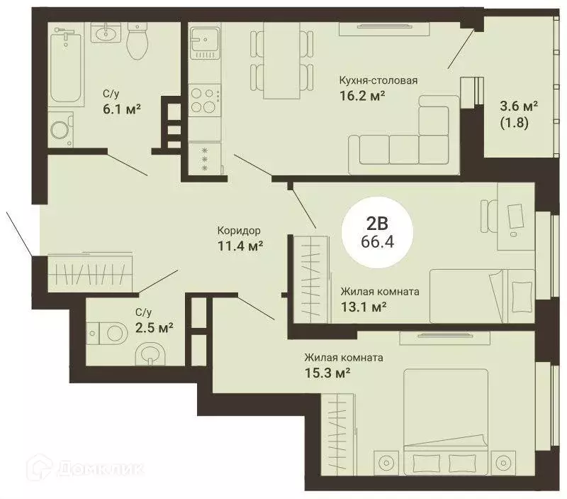 Продаётся 2-к квартира, 66.4 м - Фото 1