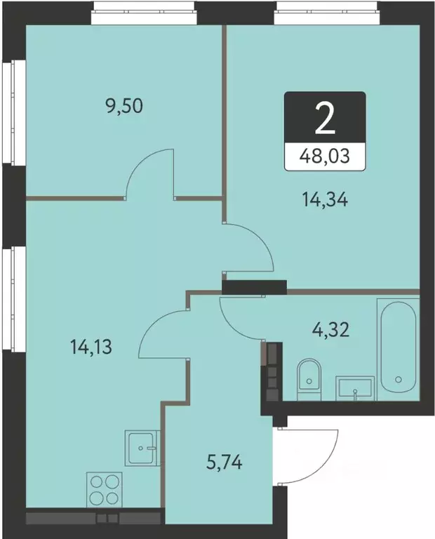 2-к кв. Свердловская область, Екатеринбург Спутник-1 жилой комплекс ... - Фото 1