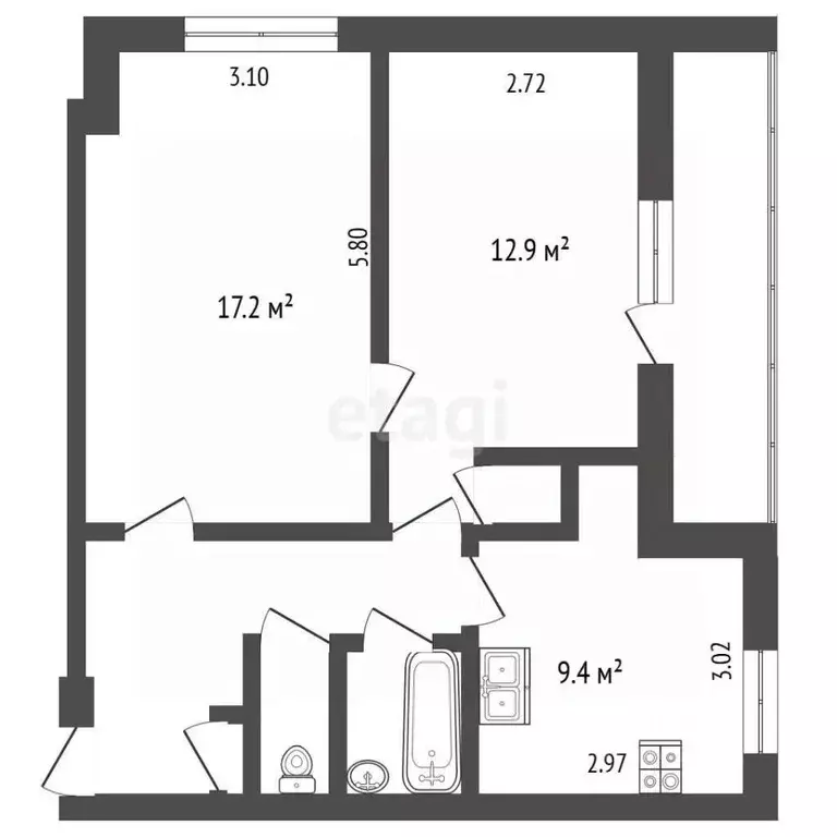 2-к кв. Челябинская область, Челябинск ул. Цвиллинга, 34 (50.3 м) - Фото 2
