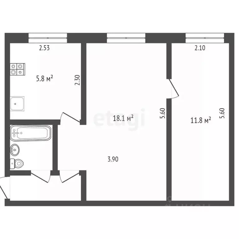 2-к кв. Калужская область, Калуга пос. Резвань, Школьная ул., 5 (41.8 ... - Фото 2