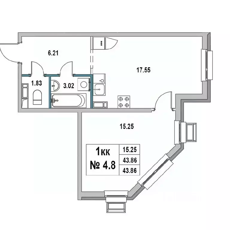 1-к кв. Ленинградская область, Выборг ул. 1-я Южная, 8 (43.86 м) - Фото 0