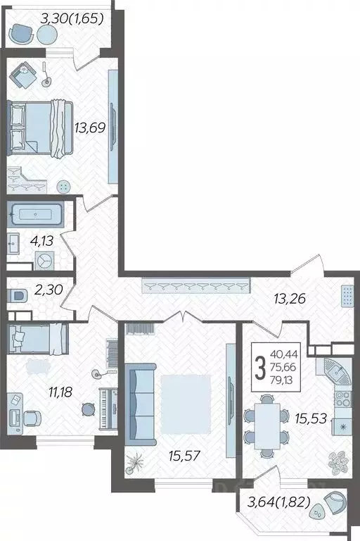 3-к кв. Краснодарский край, Краснодар Уральская ул., 87/7 (79.95 м) - Фото 1