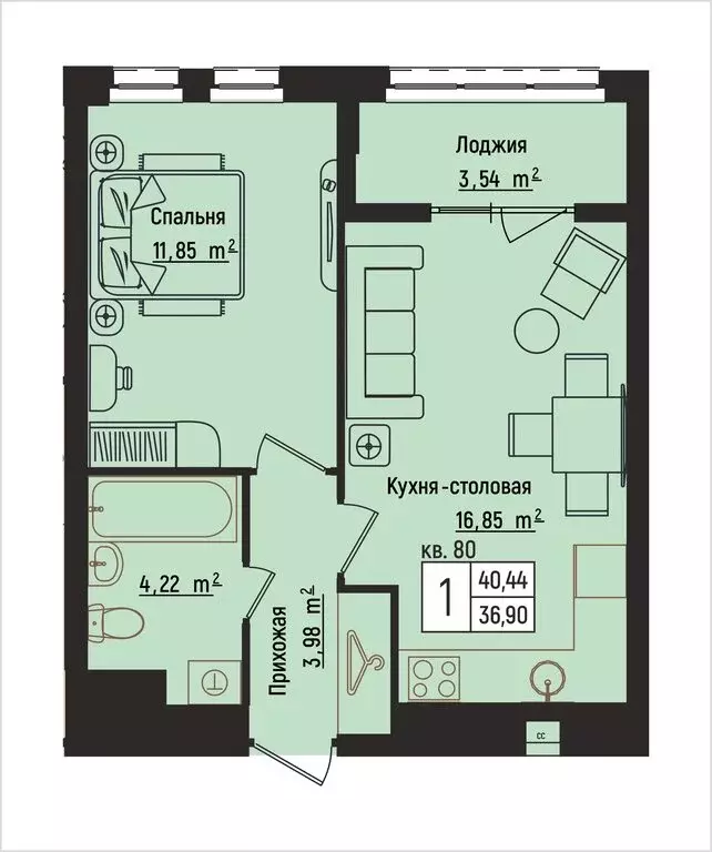 1-комнатная квартира: Нижний Новгород, Литературная улица, 5 (40.44 м) - Фото 1