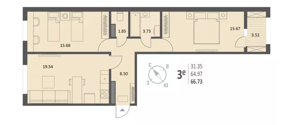Продаётся 2-к квартира, 66.73 м - Фото 0