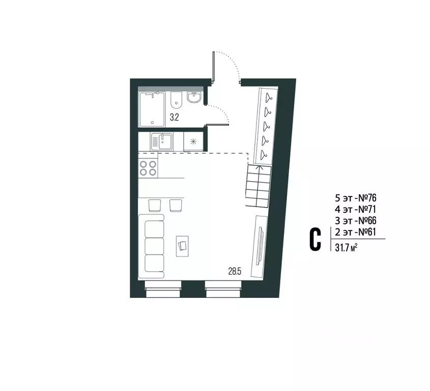 Студия Санкт-Петербург ул. Блохина, 6/3 (31.7 м) - Фото 1