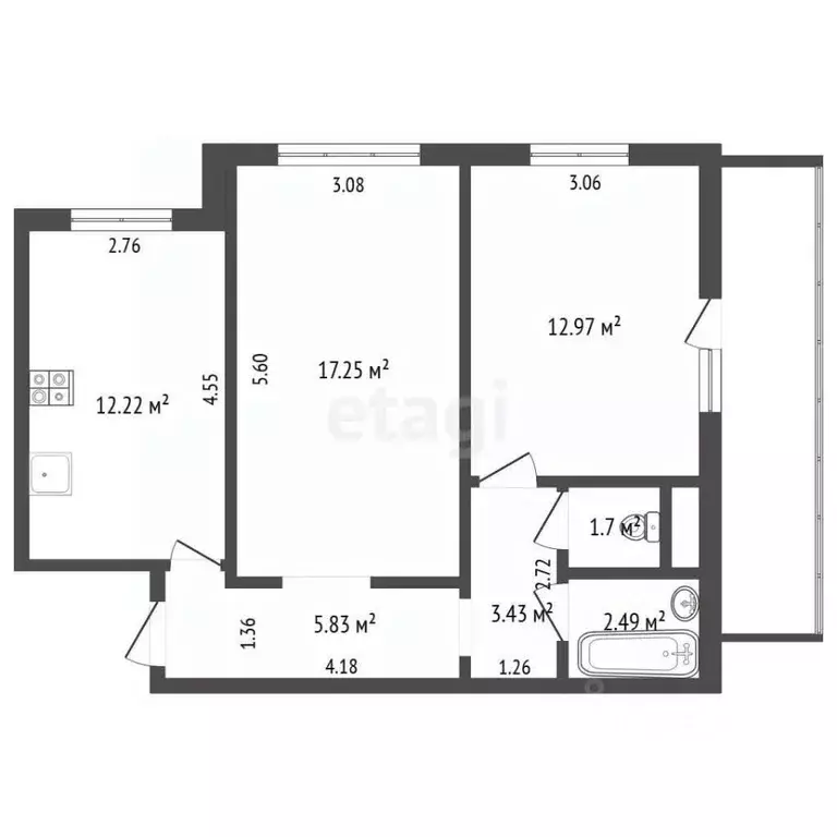 2-к кв. Хабаровский край, Хабаровск ул. Груднова, 1к2 (56.1 м) - Фото 1