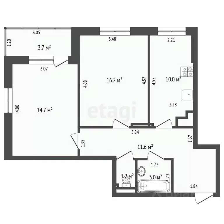 2-к кв. Тюменская область, Тюмень ул. Раушана Абдуллина, 6к1 (56.7 м) - Фото 2