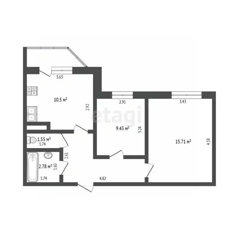 2-к кв. Тюменская область, Тюмень Холодильная ул., 21 (47.0 м) - Фото 2
