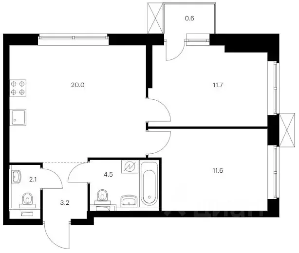 2-к кв. Санкт-Петербург Галерный проезд, 1К2 (53.7 м) - Фото 1