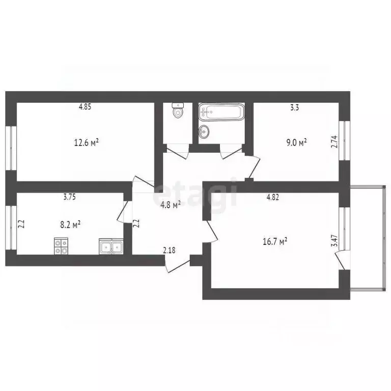 3-к кв. Воронежская область, Борисоглебск ул. Чкалова, 30 (59.7 м) - Фото 1