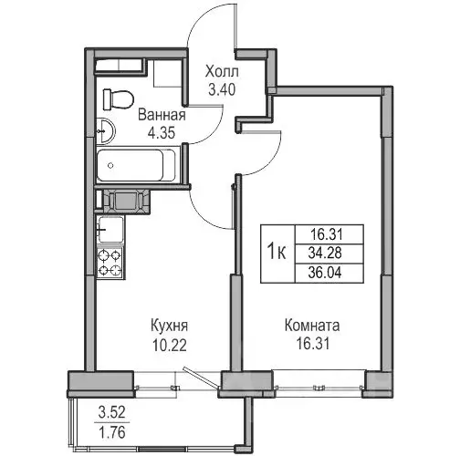 1-к кв. Санкт-Петербург ул. Ивинская, 1к3 (34.28 м) - Фото 1