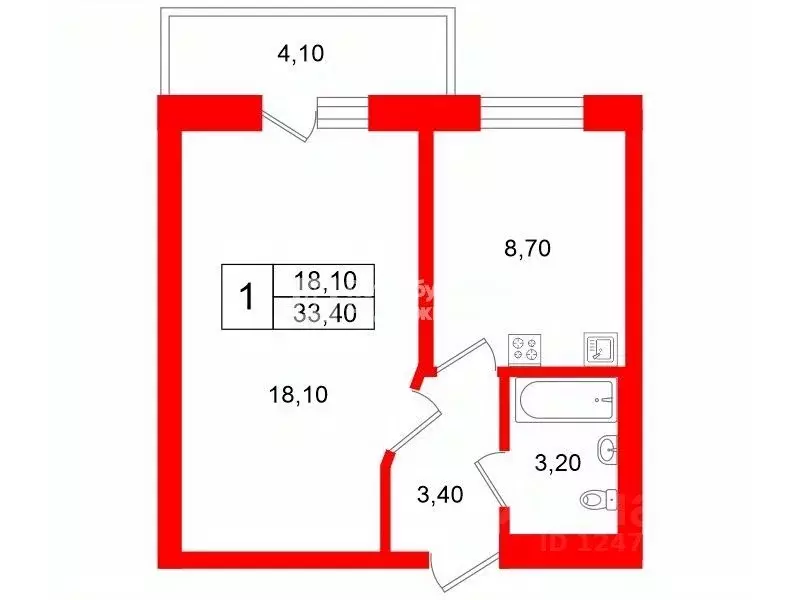 1-к кв. Санкт-Петербург просп. Королева, 57к1 (33.4 м) - Фото 2