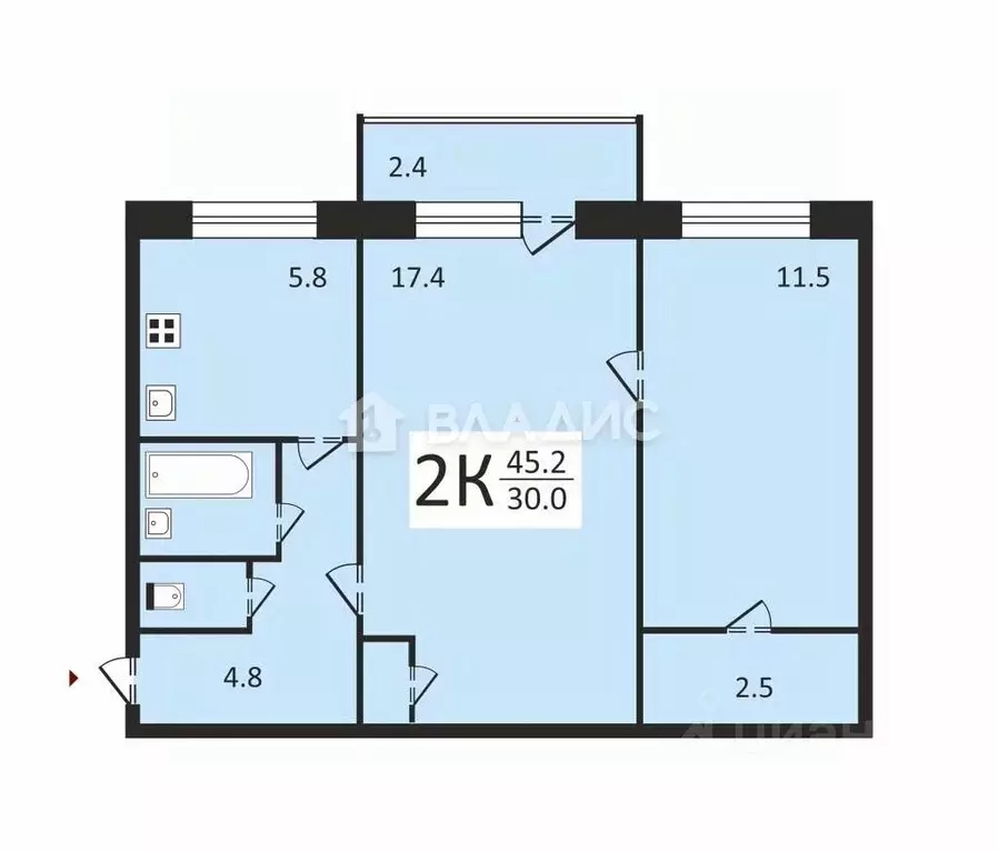 2-к кв. Санкт-Петербург ул. Карпинского, 36К4 (45.2 м) - Фото 1