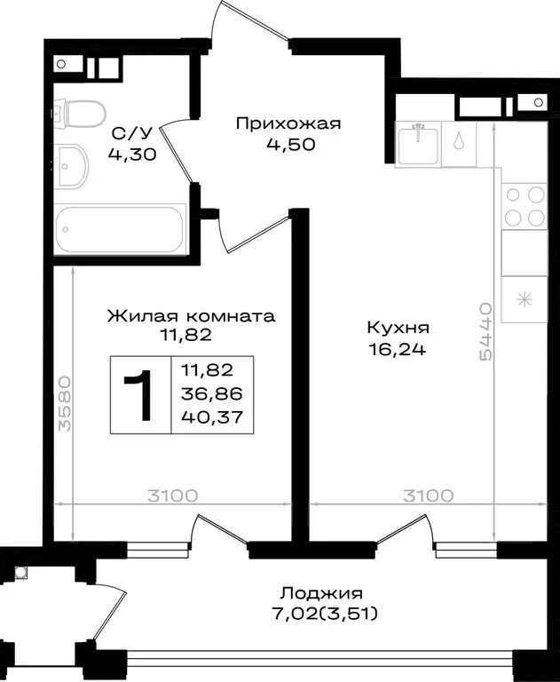 1-комнатная квартира: Краснодарский край, Новороссийск, Южный район ... - Фото 1