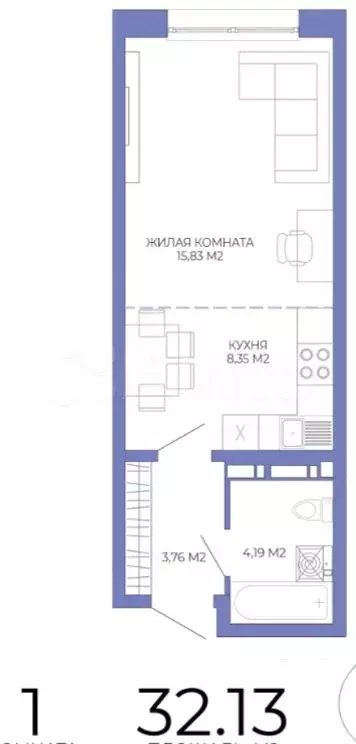 Квартира-студия, 32 м, 2/17 эт. - Фото 0