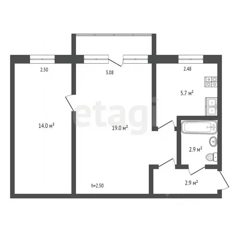 2-к кв. Хабаровский край, Хабаровск 1-й мкр, ул. Космическая, 13Б ... - Фото 2
