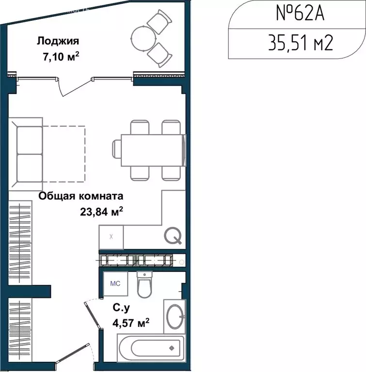 Квартира-студия: Севастополь, улица Лётчиков, 10к4 (34.4 м) - Фото 1