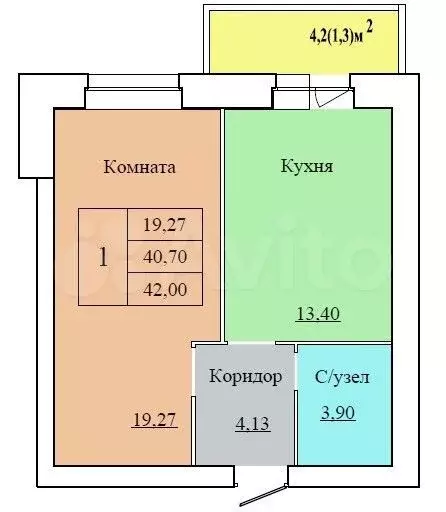 1-к. квартира, 42 м, 2/12 эт. - Фото 1