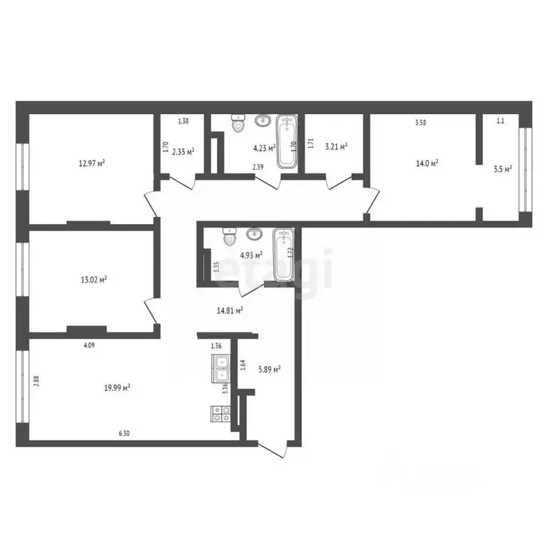 3-к кв. Тюменская область, Тюмень ул. 50 лет Октября, 57Бк1 (98.9 м) - Фото 2