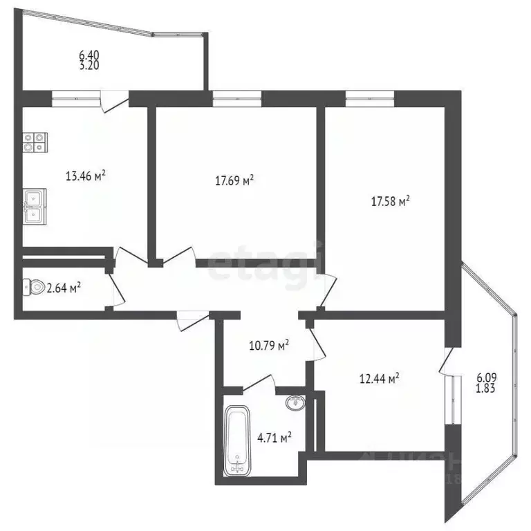 3-к кв. Ростовская область, Ростов-на-Дону ул. Петренко, 22 (85.0 м) - Фото 1