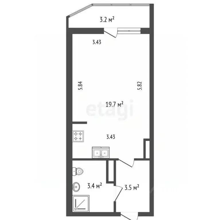 Студия Санкт-Петербург ул. Осипенко, 4к1 (26.6 м) - Фото 1