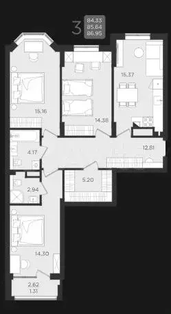 3-к. квартира, 87 м, 5/9 эт. - Фото 1