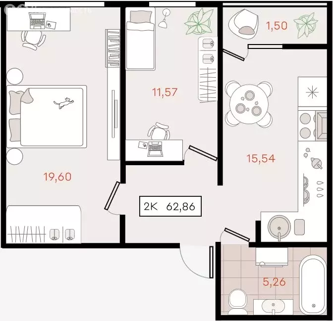 2-комнатная квартира: Динской район, Южно-Кубанское сельское ... - Фото 1