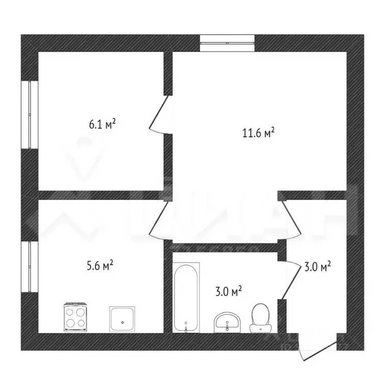 2-к кв. Чувашия, Чебоксары ул. Энтузиастов, 22 (28.9 м) - Фото 1