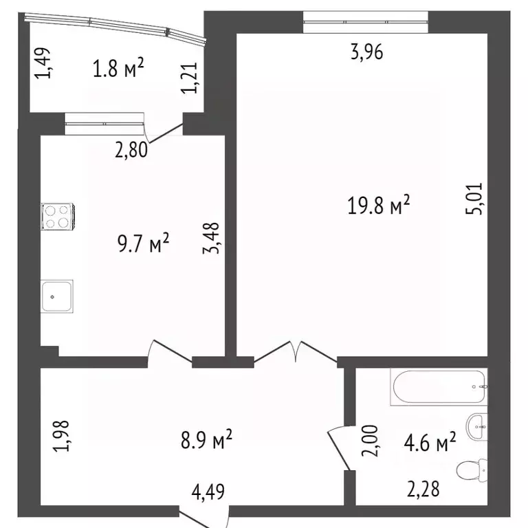1-к кв. Калининградская область, Зеленоградск ул. Гагарина, 85к4 (38.0 ... - Фото 2